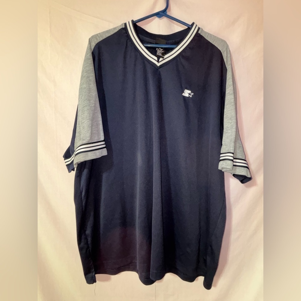 STARTER Navy and Gray V-Neck Short Sleeve Jersey - Picture 1 of 8